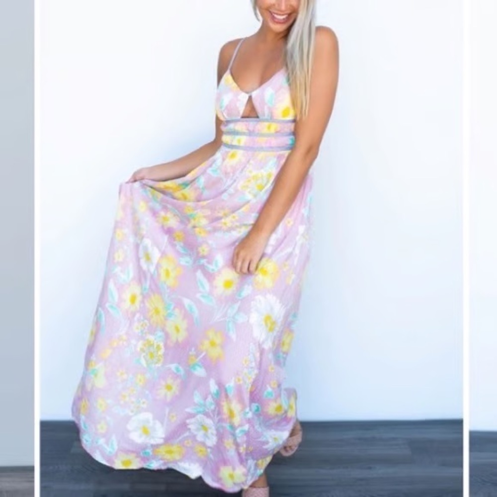 Free People Wisteria Maxi Floral Pastel Maxi Dress - Small - Picture 4 of 11